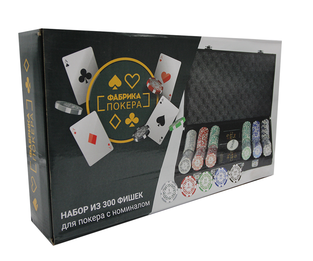 фото Фабрика покера: набор из 300 фишек для покера с номиналом в черном кейсе