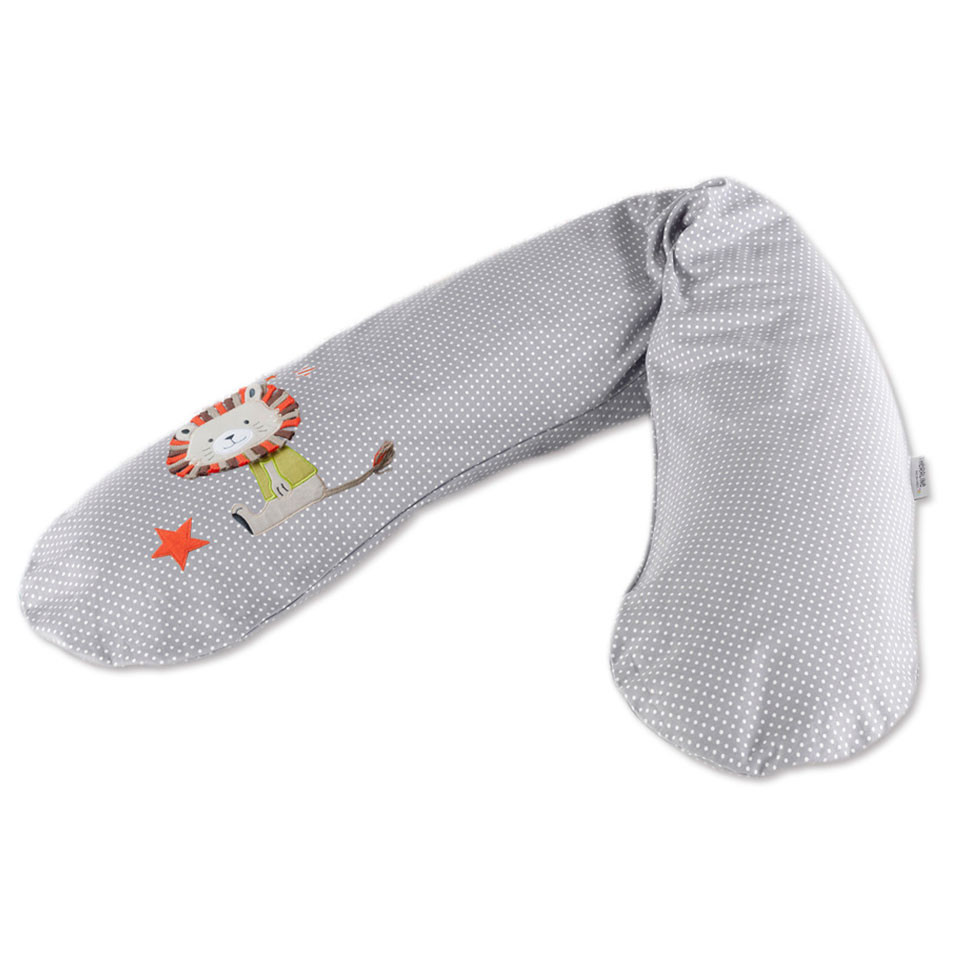 

Подушка Theraline для беременных и кормящих мам Лев горошек, серая, 190 см, с аппликацией, Original