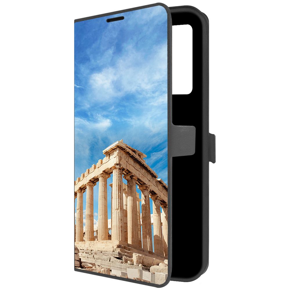 Чехол-книжка Krutoff Eco Book для Xiaomi Redmi Note 12 Pro 4G Греция, Парфенон (черный)