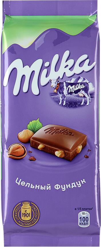 

Шоколад Milka молочный с цельным фундуком 90 г