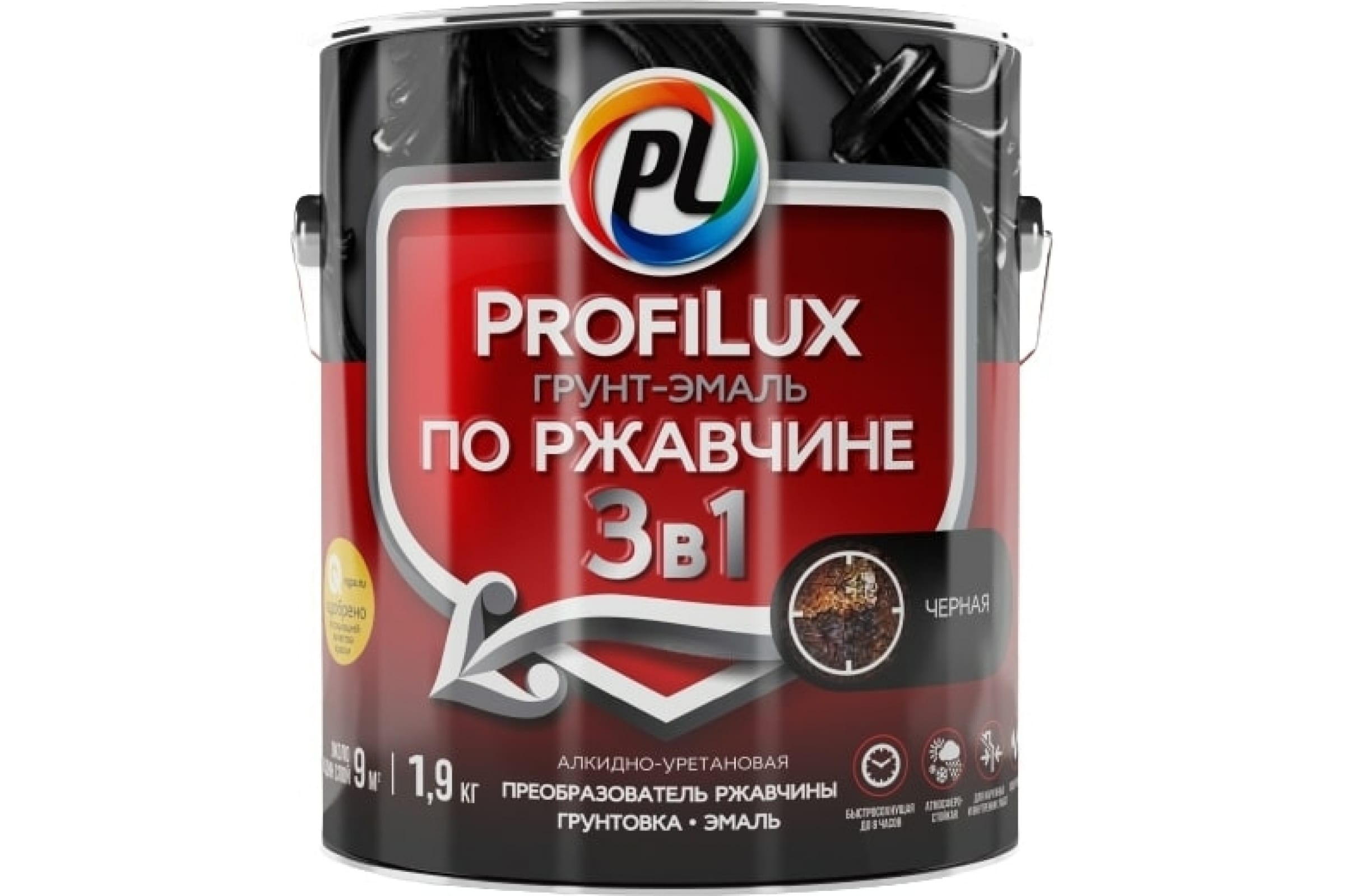 фото Profilux грунт эмаль по ржавчине 3в1 черная 1,9 кг н0000005013