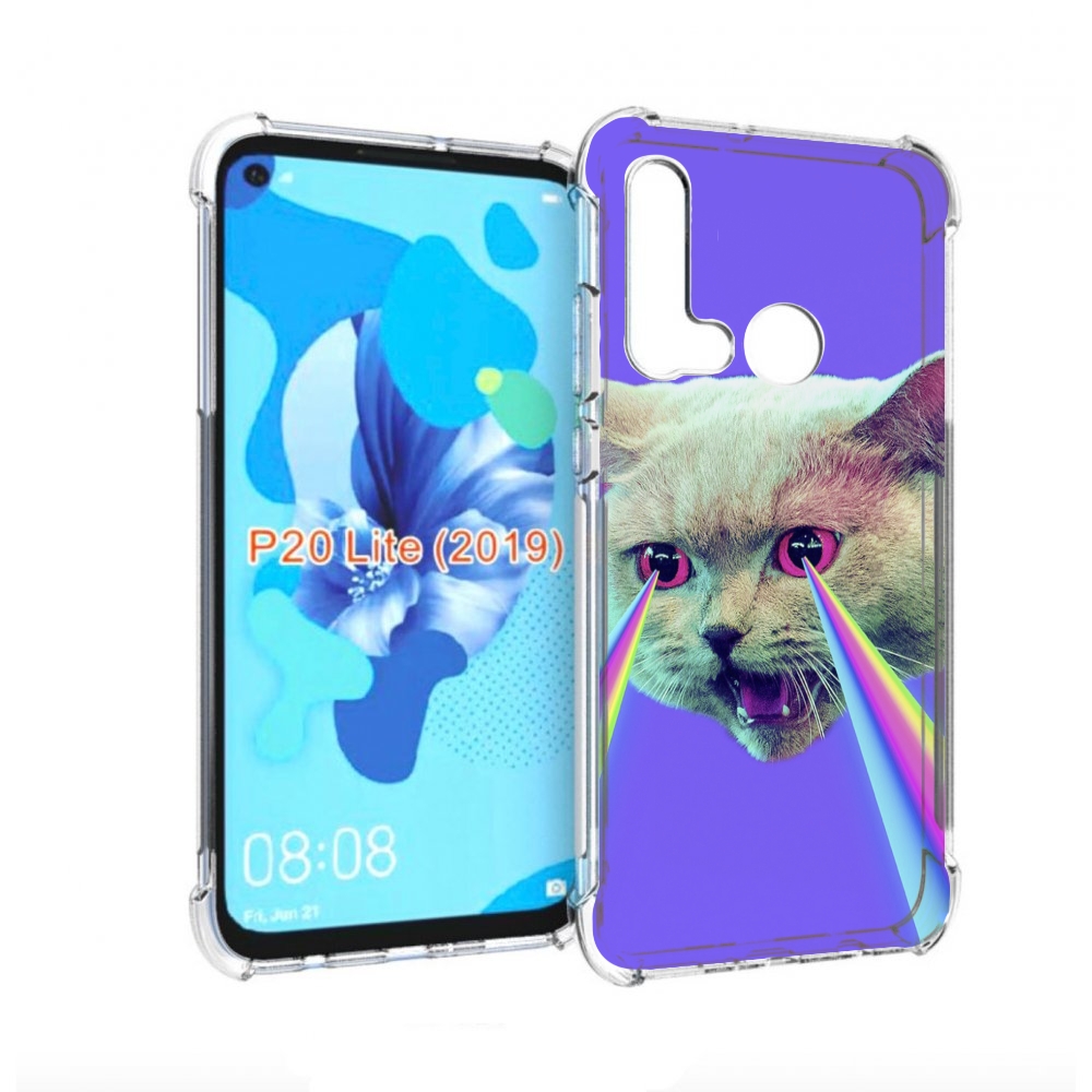Чехол бампер MyPads кот с радугой в глазах для Huawei P20 Lite (