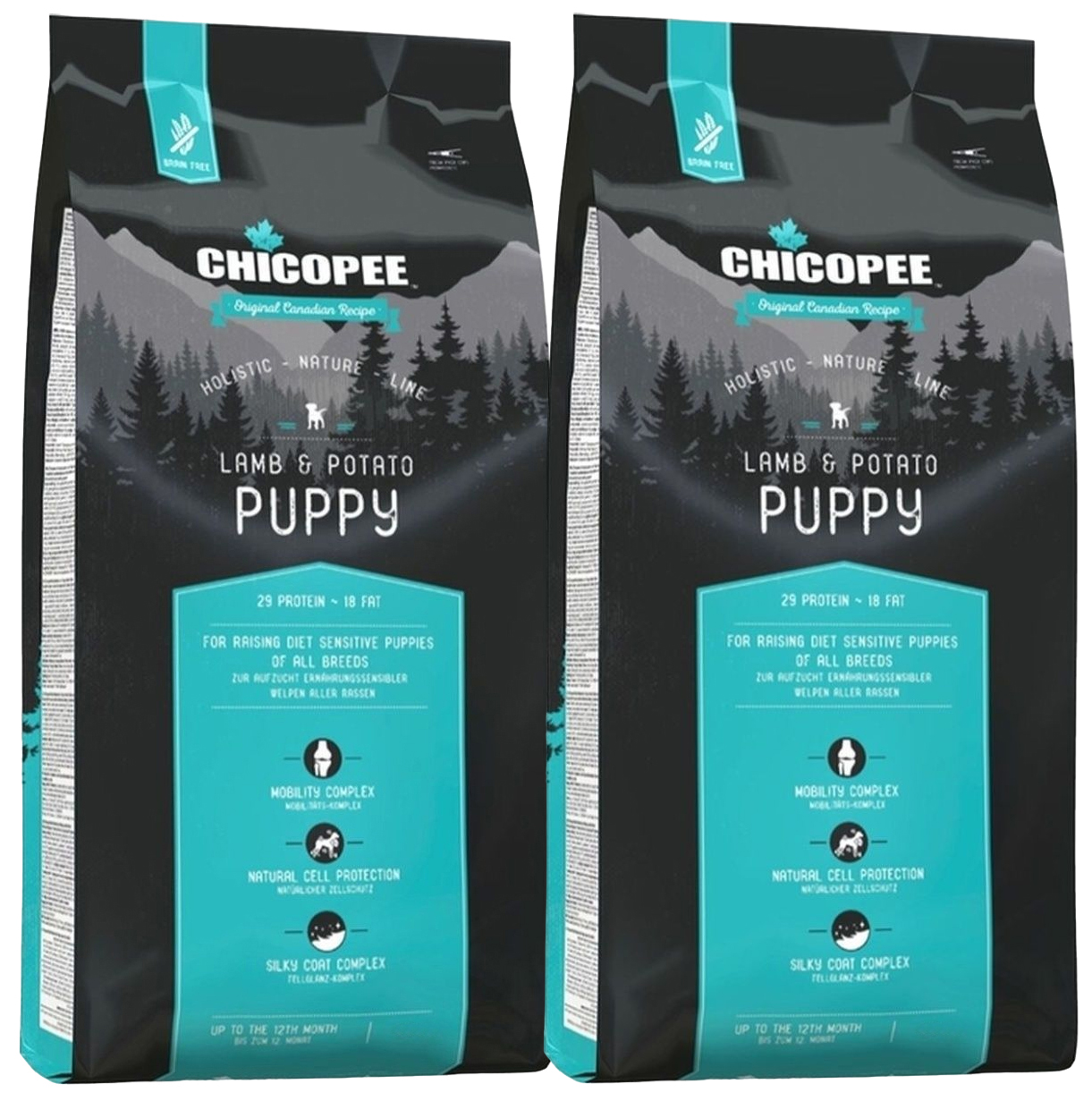 

Сухой корм для собак Chicopee беззерновой для щенков, ягненком картофелем, 2 шт по 2 кг