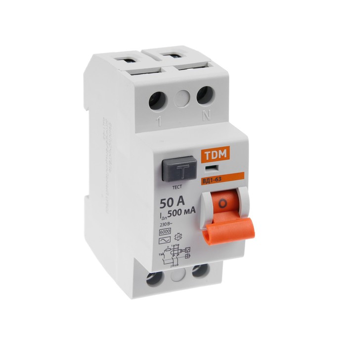 фото Узо tdm вд1-63, 2п, 50 а, 500ма, sq0203-0094 tdm electric
