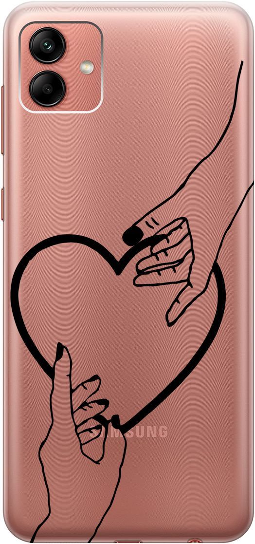 

Силиконовый чехол на Samsung Galaxy A04 с 3D принтом "Hands" прозрачный, Прозрачный;черный, 158430