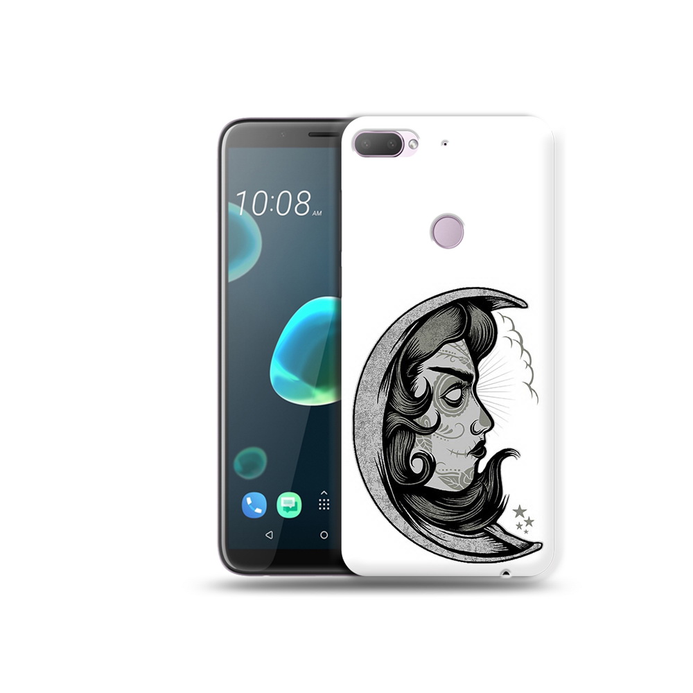 

Чехол MyPads Tocco для HTC Desire 12 Plus черно белая луна с лицом, Прозрачный, Tocco