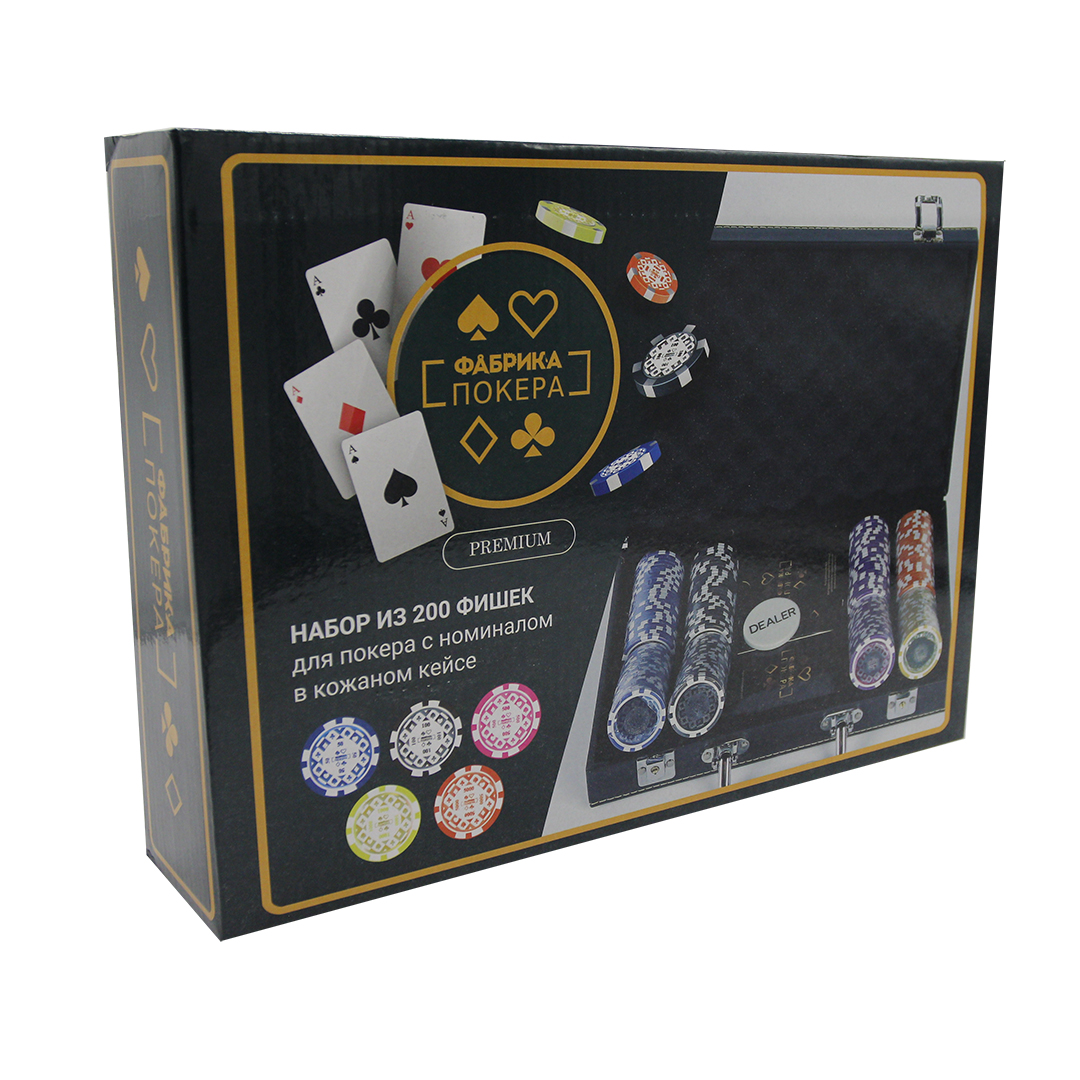 фото Фабрика покера: премиум-набор из 200 фишек для покера с номиналом в кожаном кейсе