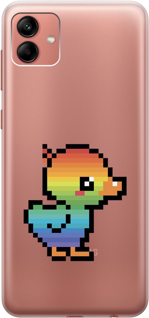 

Силиконовый чехол на Samsung Galaxy A04 с 3D принтом "Pixel Duck" прозрачный, Прозрачный;желтый, 158430