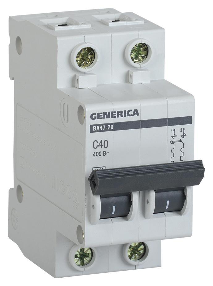 

Выключатель автоматический IEK Generica MVA25-2-040-C 40A тип C 4.5kA 2П 400В 2мод серый (