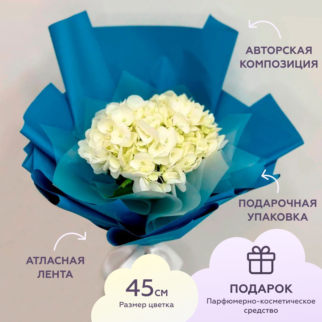 

Цветочная композиция Лэтуаль Flowers Гортензии FLW000364, 1 шт белый,синий цвет, Гортензии