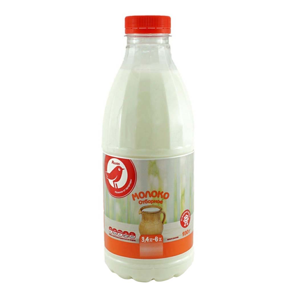 Молоко 3,4% - 6% пастеризованное 930 мл АШАН цельное БЗМЖ