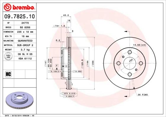 

Диск Торм.Пер.Toyota Echo 99-05/Yaris Verso 99-05 235x18 Brembo арт. 09.7825.10