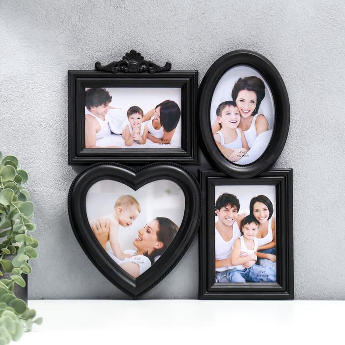 

Фоторамка на 4 фото 10х15 см, 15х15 см "Семейная" чёрная 30,5х34 см