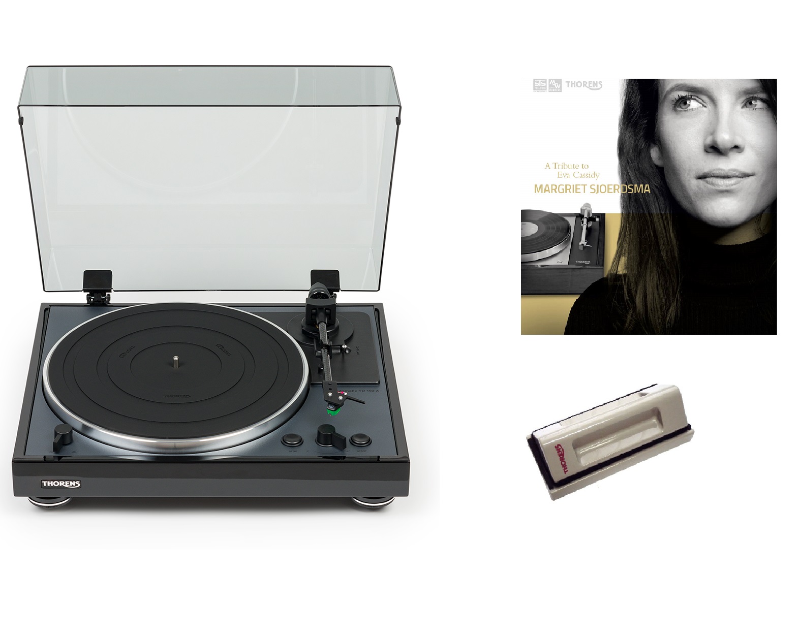 

Thorens TD 102 A black + CLEANING VELVET + LP Margriet Sjoerdsma –A Tribute To Eva Cassidy, TD 102 A black + CLEANING VELVET + LP Margriet Sjoerdsma – A Tribute To Eva Cassidy