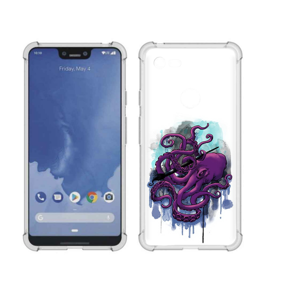 

Чехол MyPads Tocco для Google Pixel 3 XL фиолетовый осьминог, Прозрачный, Tocco