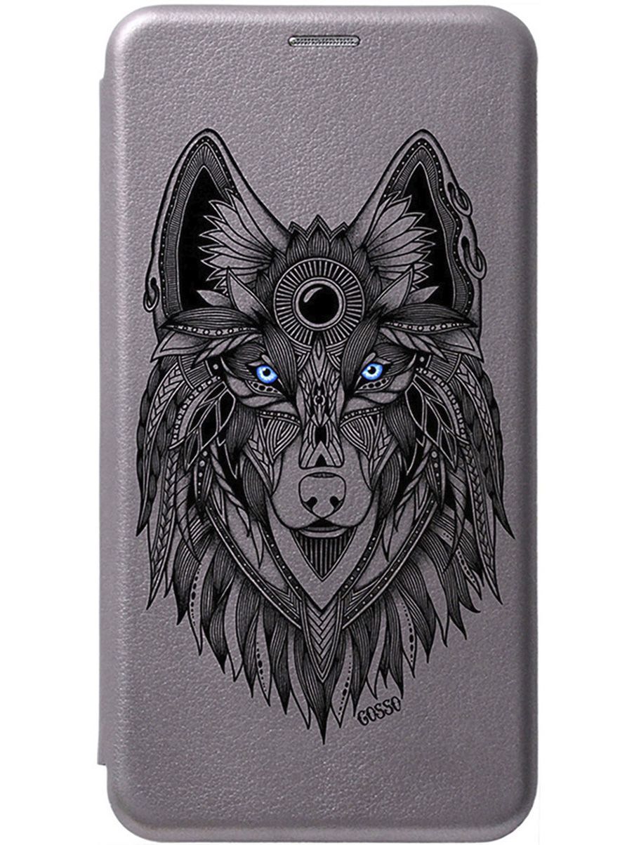 

Чехол-книжка на Samsung Galaxy A04 с 3D принтом "Grand Wolf" серый, Серый;голубой, 158435