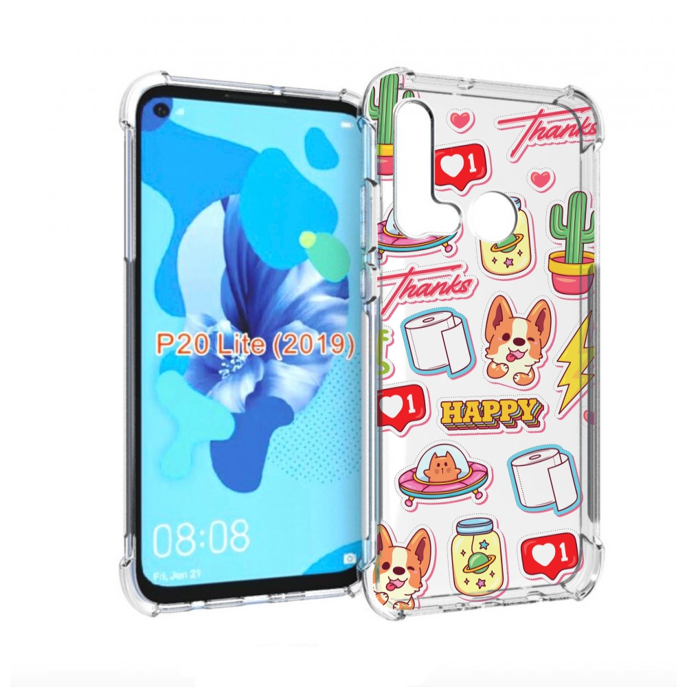 

Чехол бампер MyPads милые-стикеры-корги для Huawei P20 Lite (201, Прозрачный, Tocco