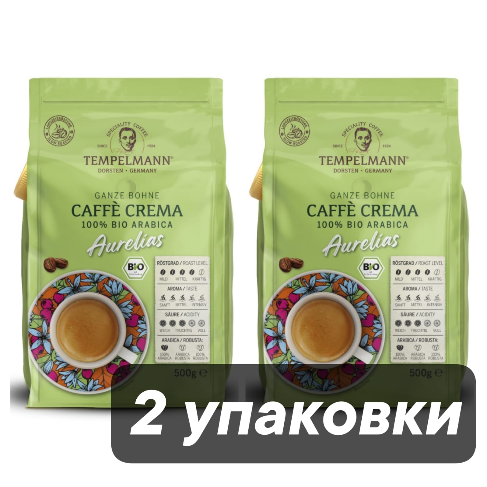 Кофе в зернах Tеmpelmann Caffe Crema Aurelias, 500 г x 2 шт