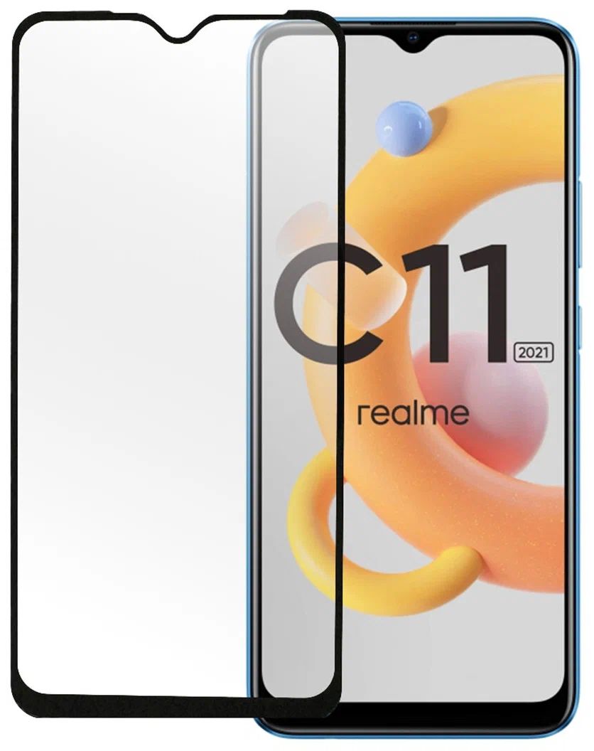 Защитное стекло mObility для Realme C11 2021 полный клей, черный