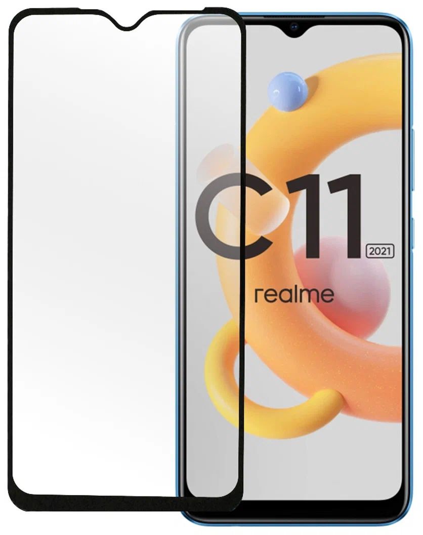 

Защитное стекло mObility для Realme C11 2021 полный клей, черный