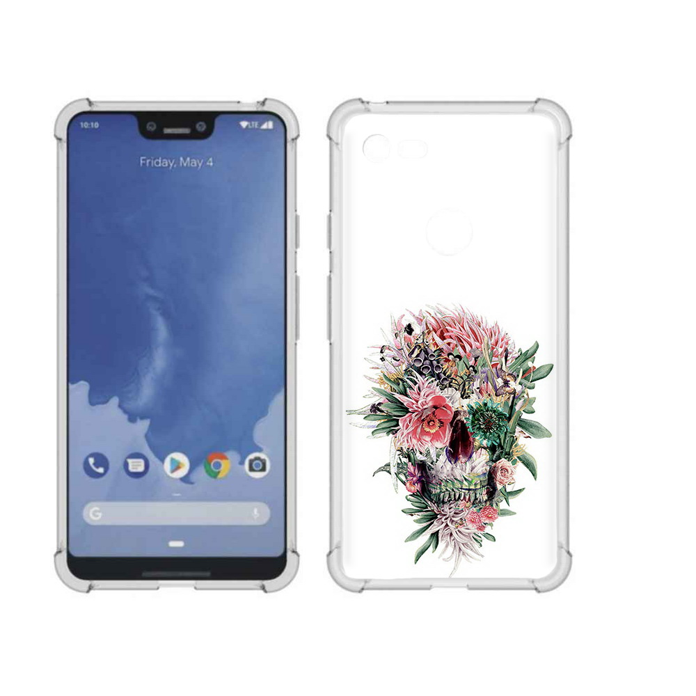 

Чехол MyPads Tocco для Google Pixel 3 XL череп из цветов, Прозрачный, Tocco
