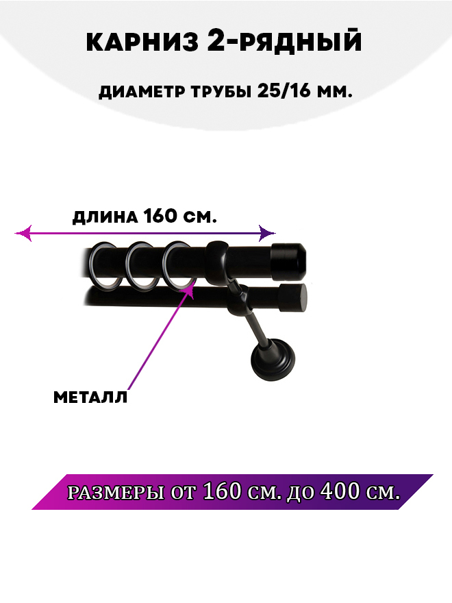 

Карниз металлический Lux Decor Заглушка двухрядный Черный матовый, 1,6 м, Заглушка