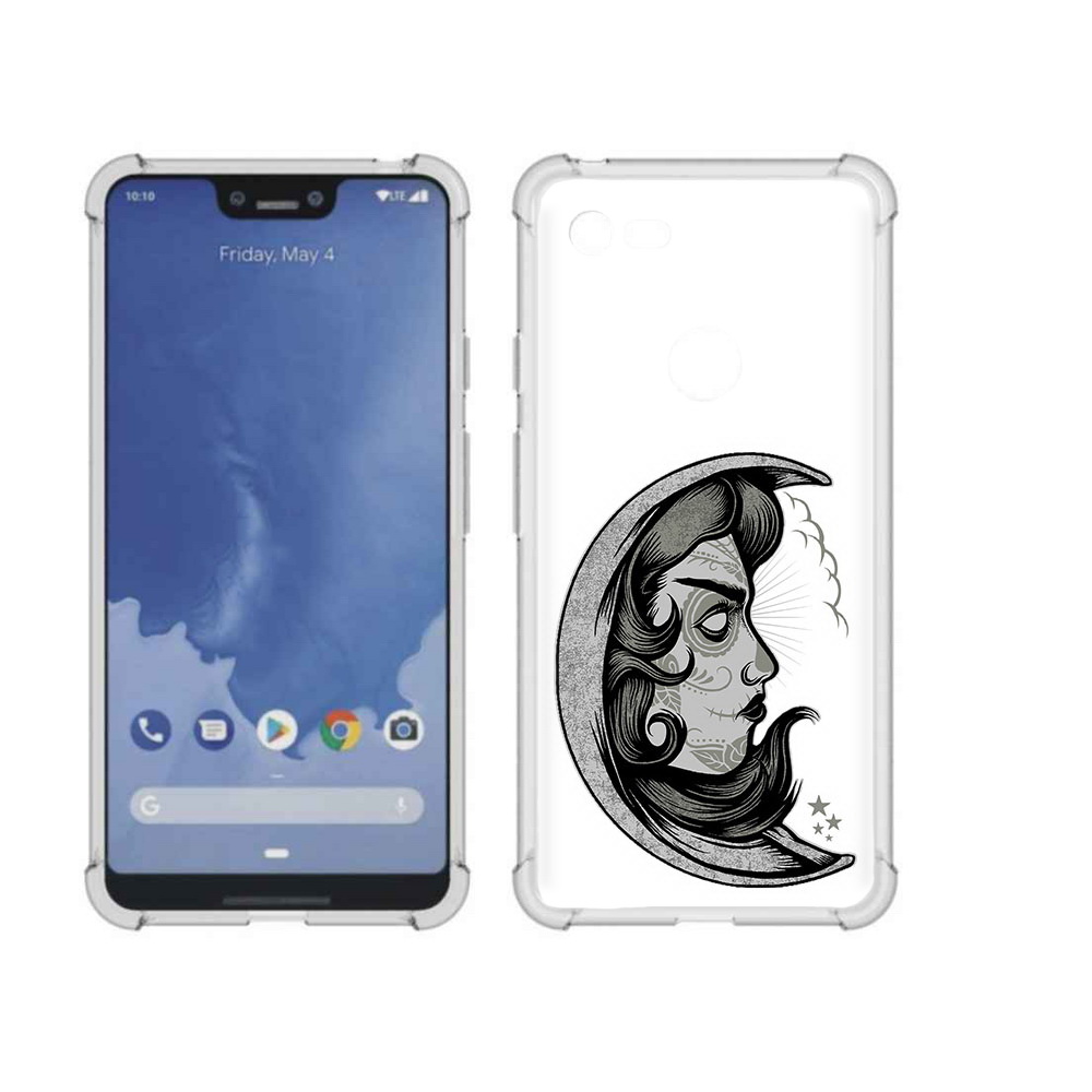 

Чехол MyPads Tocco для Google Pixel 3 XL черно белая луна с лицом, Прозрачный, Tocco