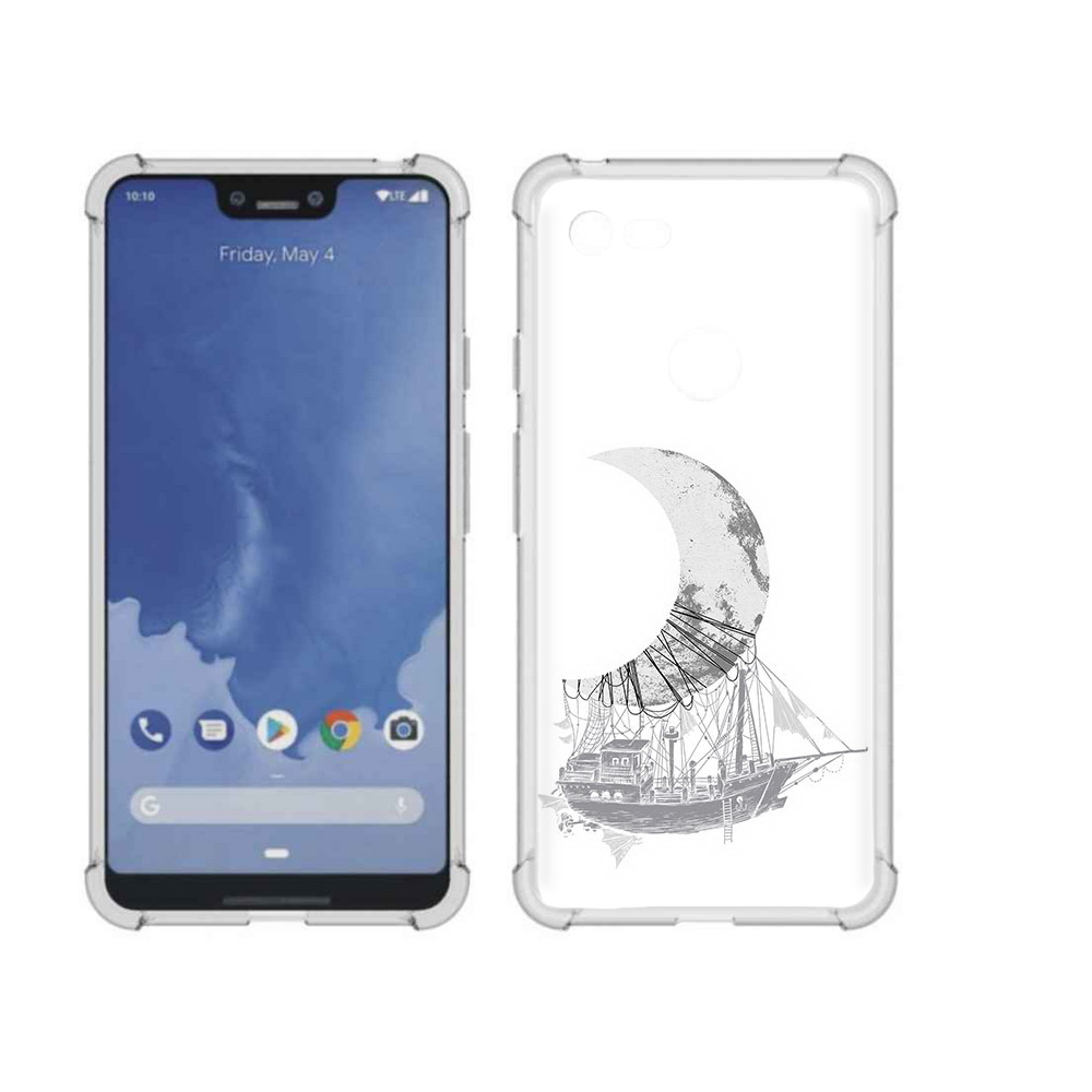 

Чехол MyPads Tocco для Google Pixel 3 XL черно белый корабль полумесяц, Прозрачный, Tocco