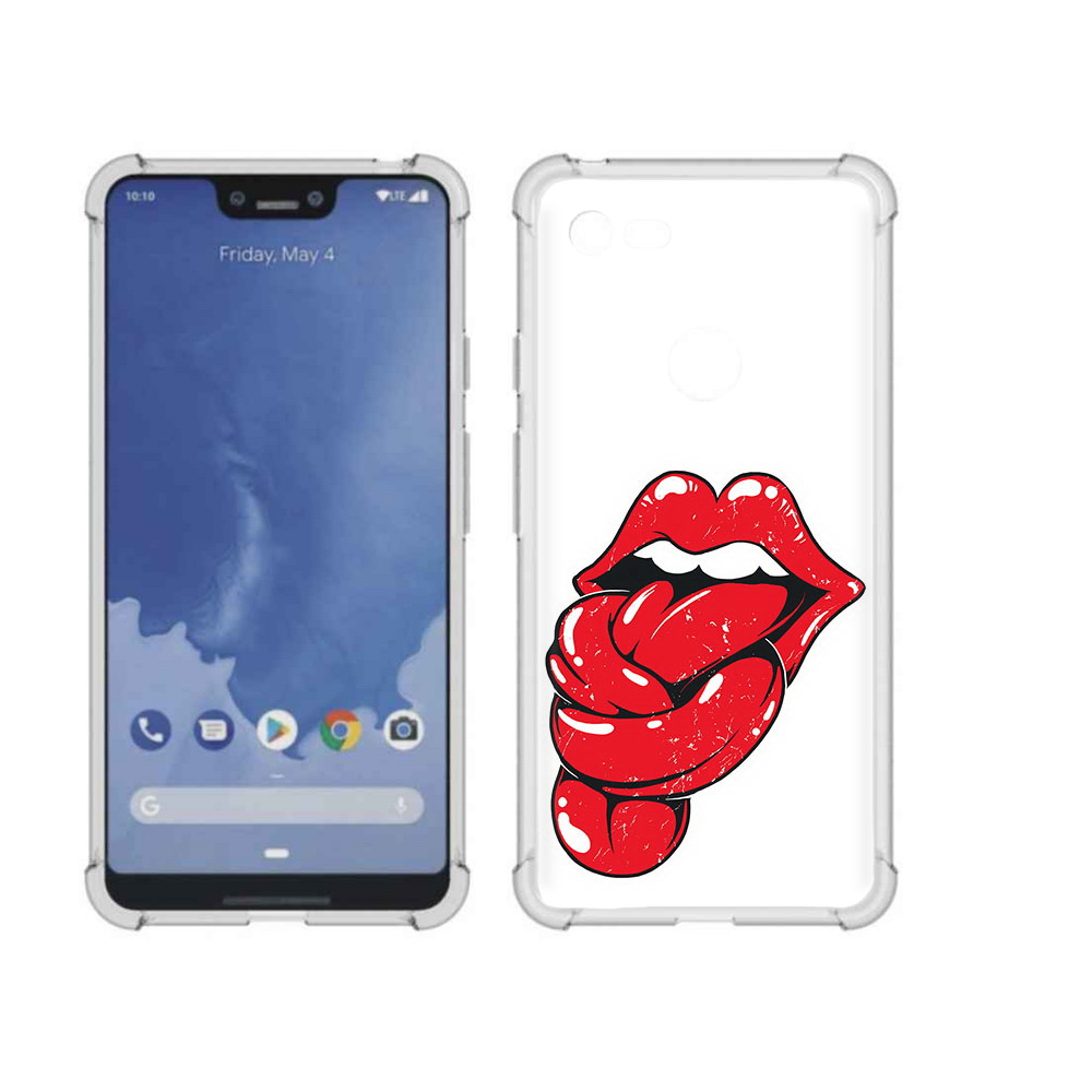 

Чехол MyPads Tocco для Google Pixel 3 XL яркие губы с языком, Прозрачный, Tocco