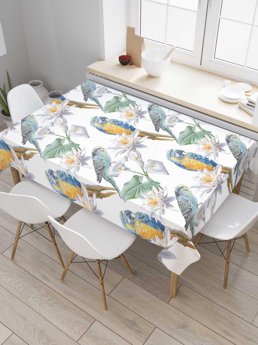 

Скатерть прямоугольная JoyArty "Ветки для попугаев" из оксфорда, 180x145 см, Белый, Ветки для попугаев