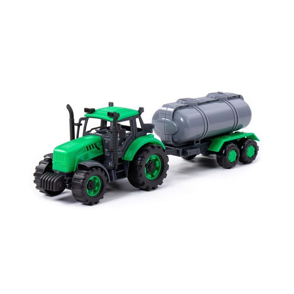 Трактор Полесье Прогресс с прицепом-цистерной инерционный зелёный 91567-xD5