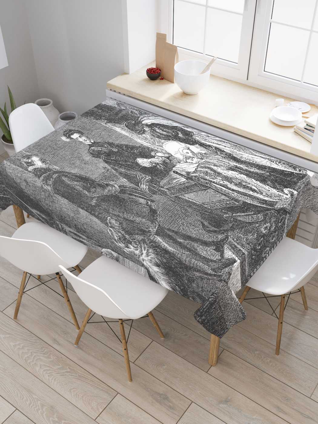 

Скатерть прямоугольная JoyArty "Посещение целителей" из оксфорда, 180x145 см, Серый, Посещение целителей