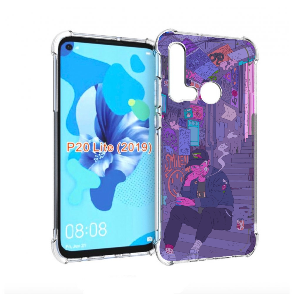 

Чехол бампер MyPads парень в подъезде мультик для Huawei P20 Lit, Прозрачный, Tocco