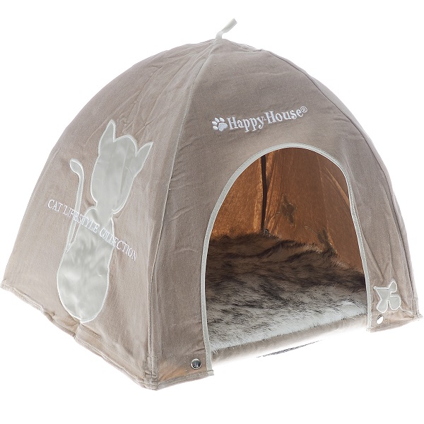 фото Домик для кошек happy house cat lifestyle палатка, серый, коричневый, 41x41x39см