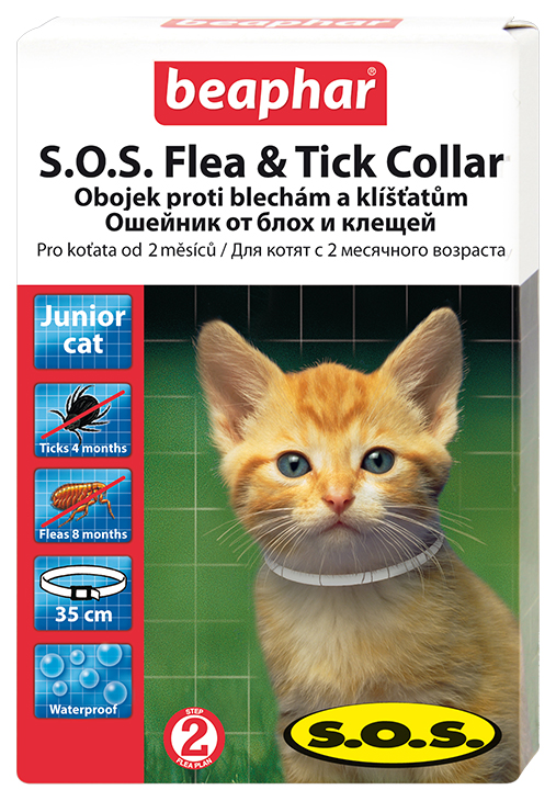 фото Ошейник для котят против блох, клещей beaphar s.o.s. flea & tick белый, 35 см