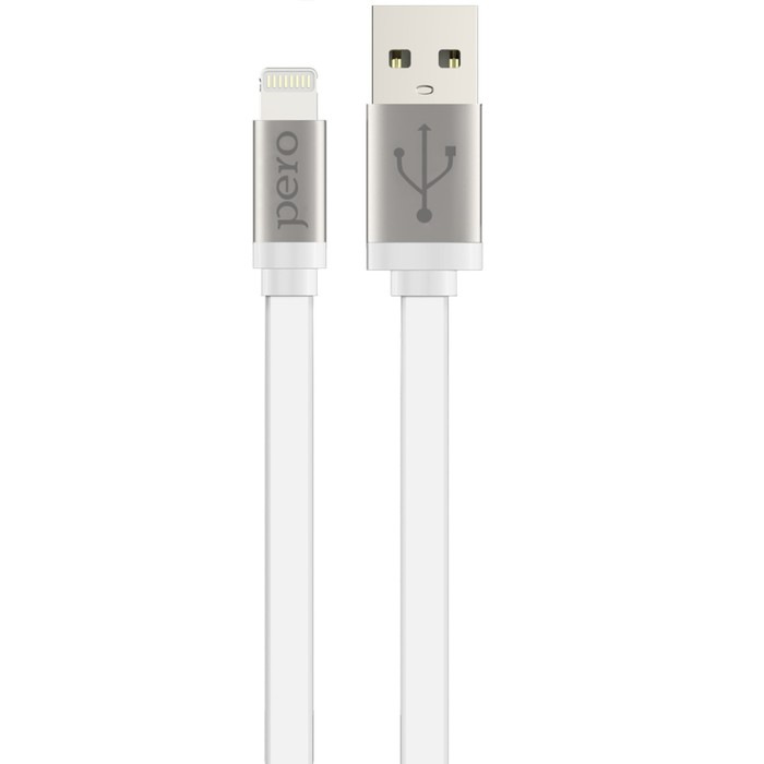 Кабель PERO DC-01 Lightning - USB 1.2 А, 2 м, плоский, белый