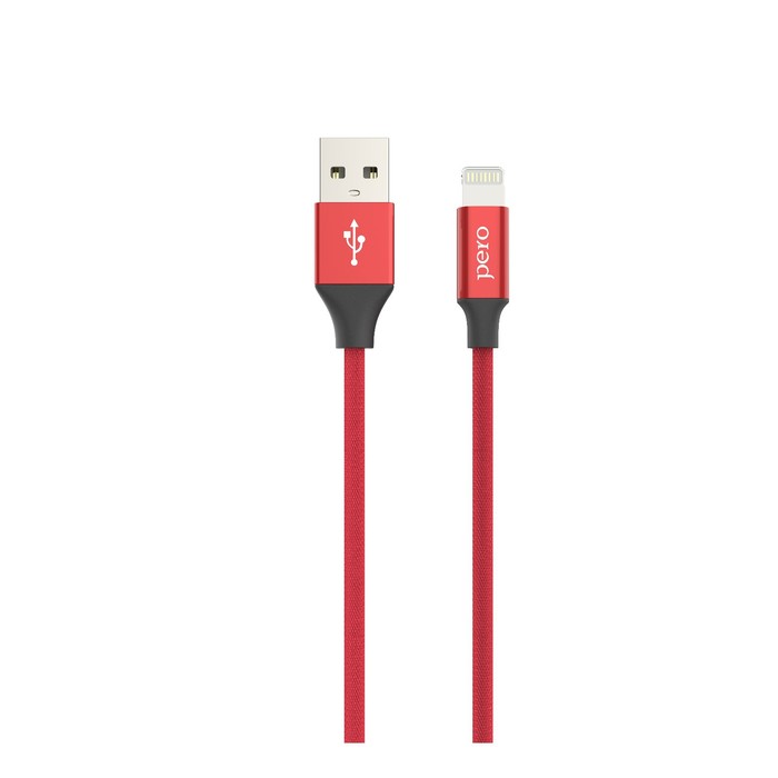 Кабель PERO DC-02 Lightning - USB 2 А, 1 м, тканевая оплетка, красный