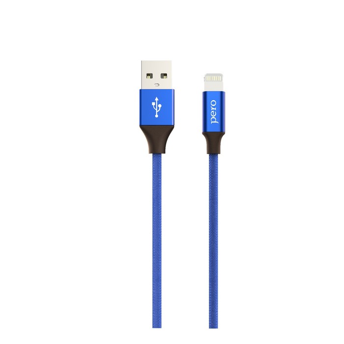 Кабель PERO DC-02 Lightning - USB 2,4 А, 1 м, тканевая оплетка, синий