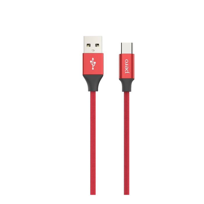 Кабель PERO DC-02 Type-C - USB 3 А, 1 м, тканевая оплетка, красный