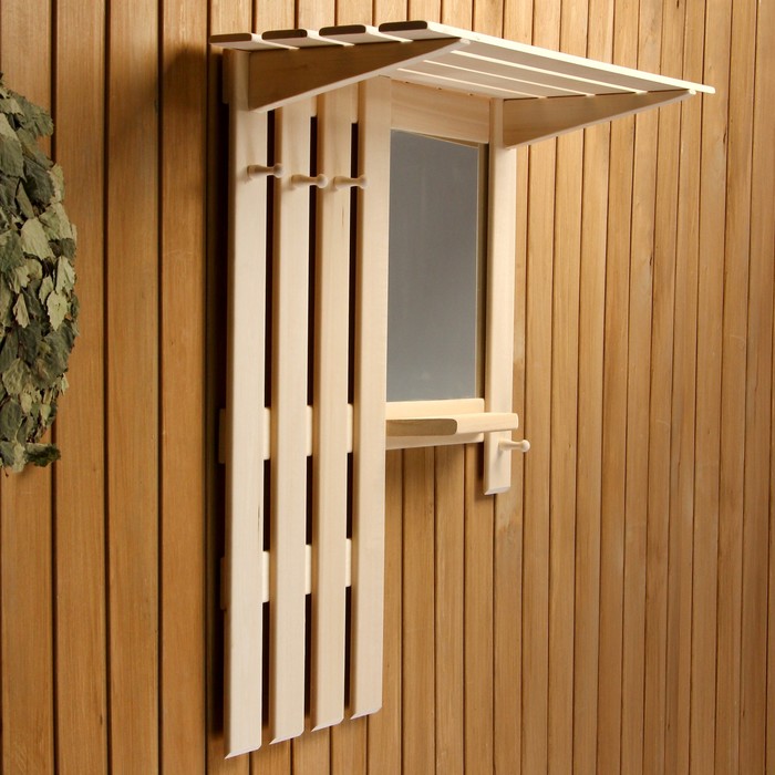 

Полка вешалка с зеркалом, большая, 3 крючка