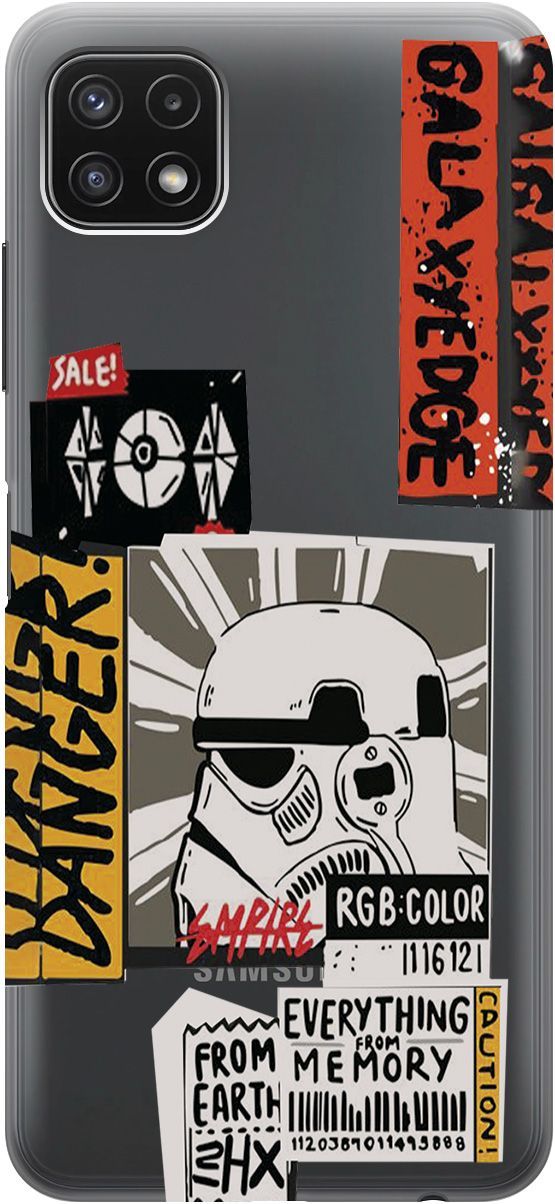 

Чехол на Samsung Galaxy A22s 5G "Stormtrooper Stickers" прозрачный, Прозрачный;белый, 5638