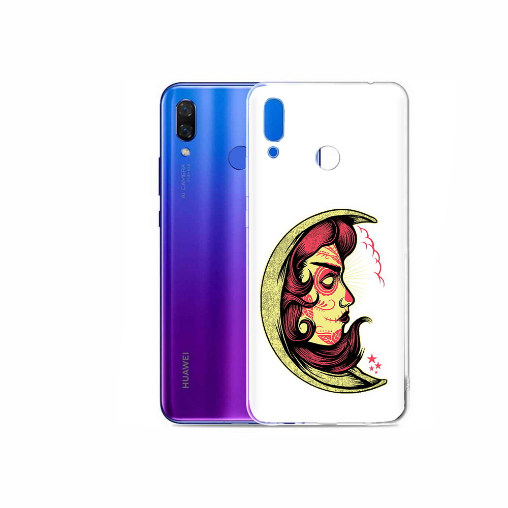 

Чехол MyPads Tocco для Honor Play желтый полумесяц с лицом девушки, Прозрачный, Tocco