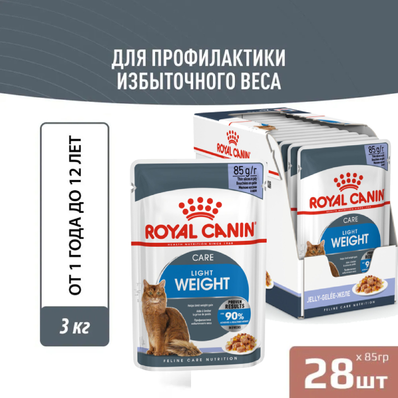 

Корм влажный Royal Canin Light Weight Care для кошек, склонных к полноте, 28x85 г