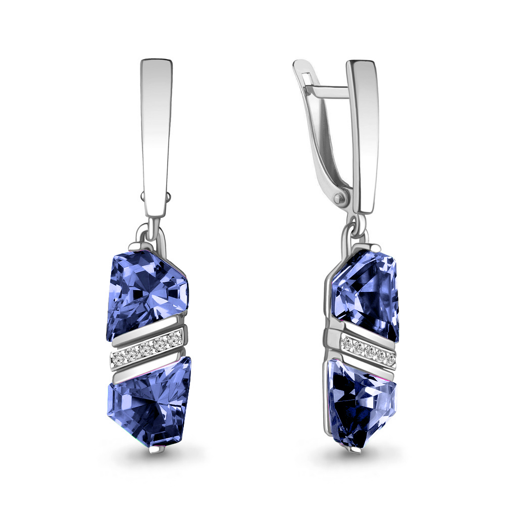 

Серьги подвески из серебра с танзанитом искусственным/фианитом Aquamarine 47399603А_925_р, 47399603А_925_р
