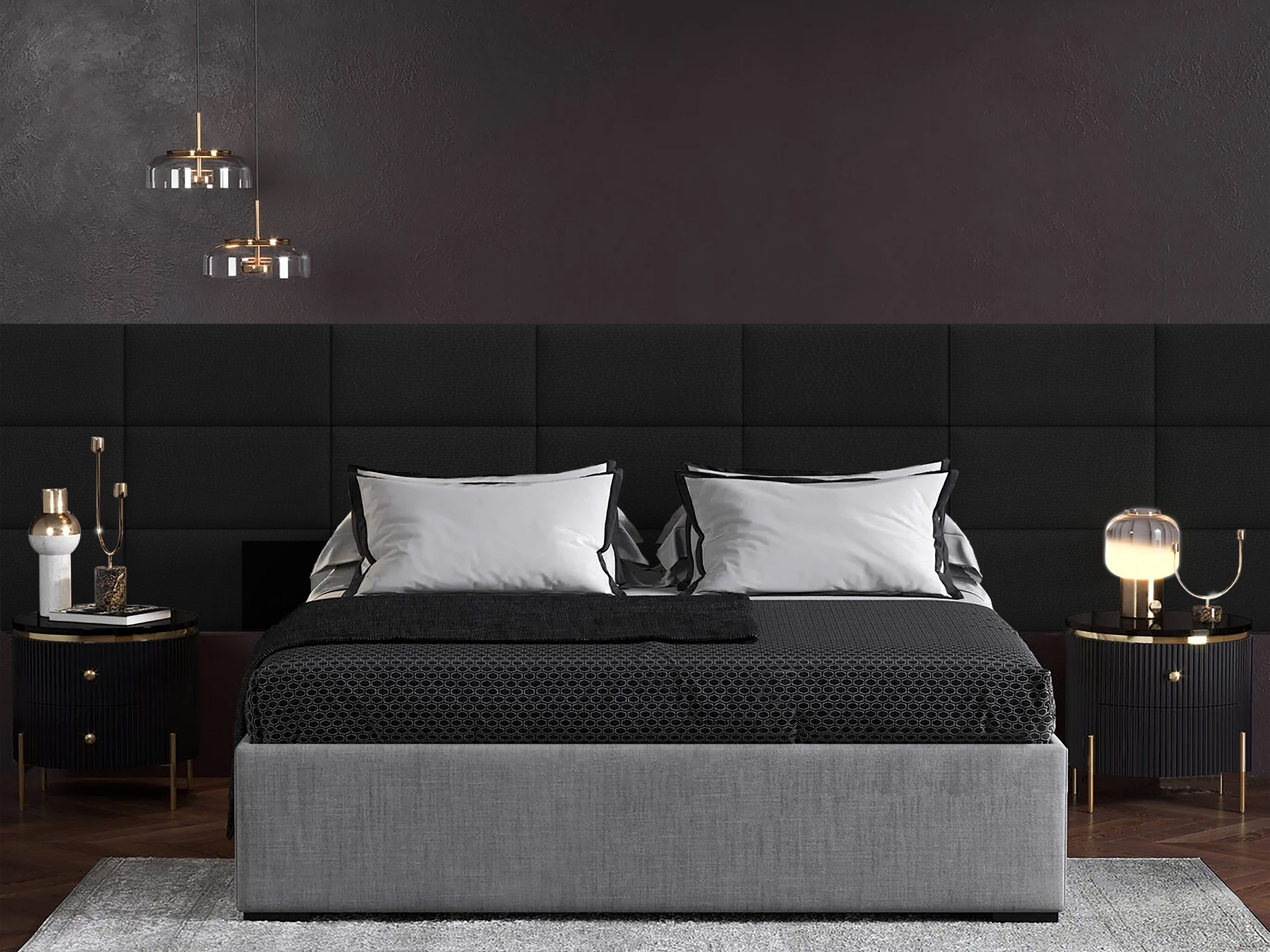 фото Панель кровати eco leather black 30х60 см 4 шт. tartilla