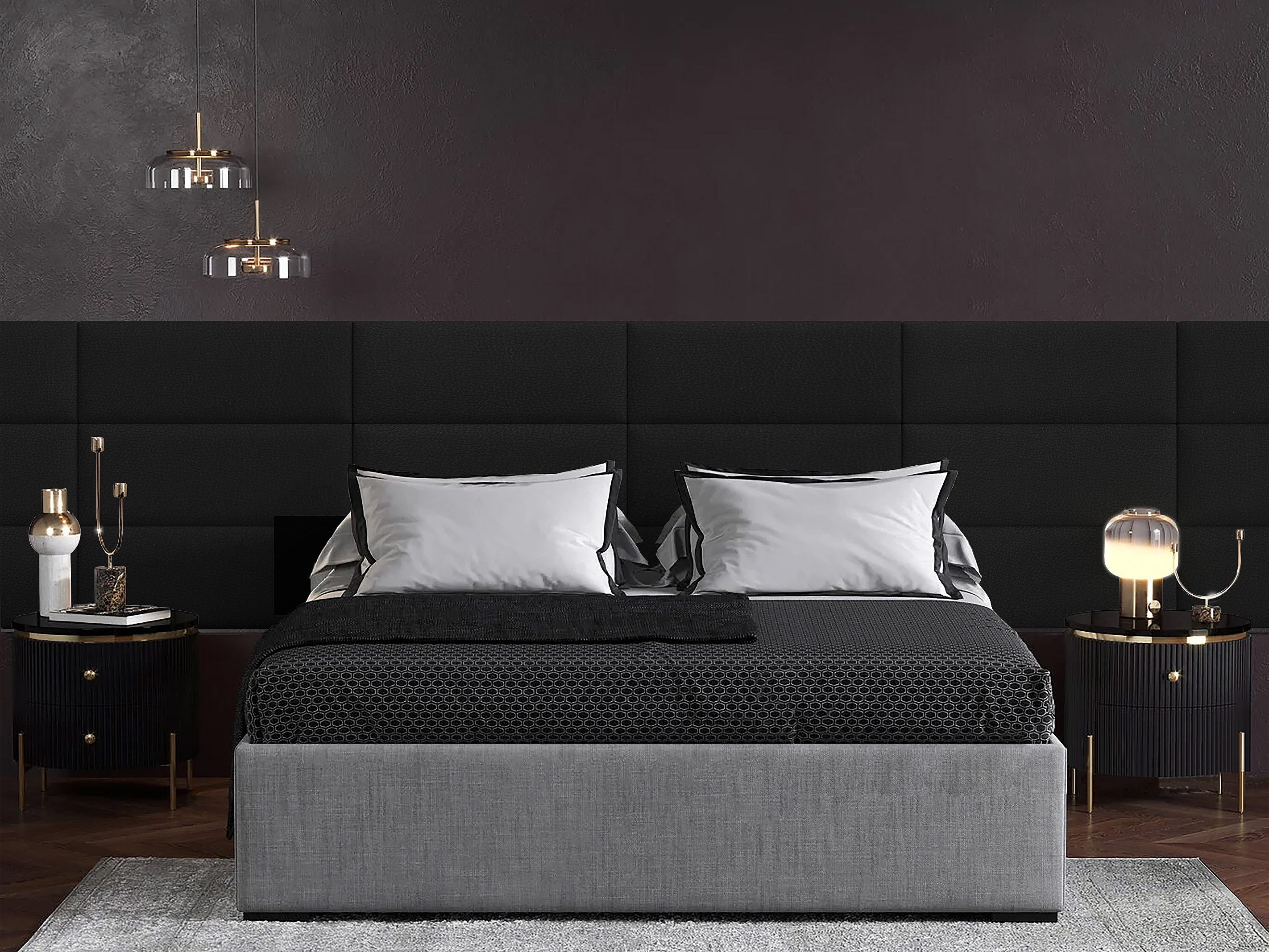 

Панель кровати Eco Leather Black 30х80 см 4 шт., Черный
