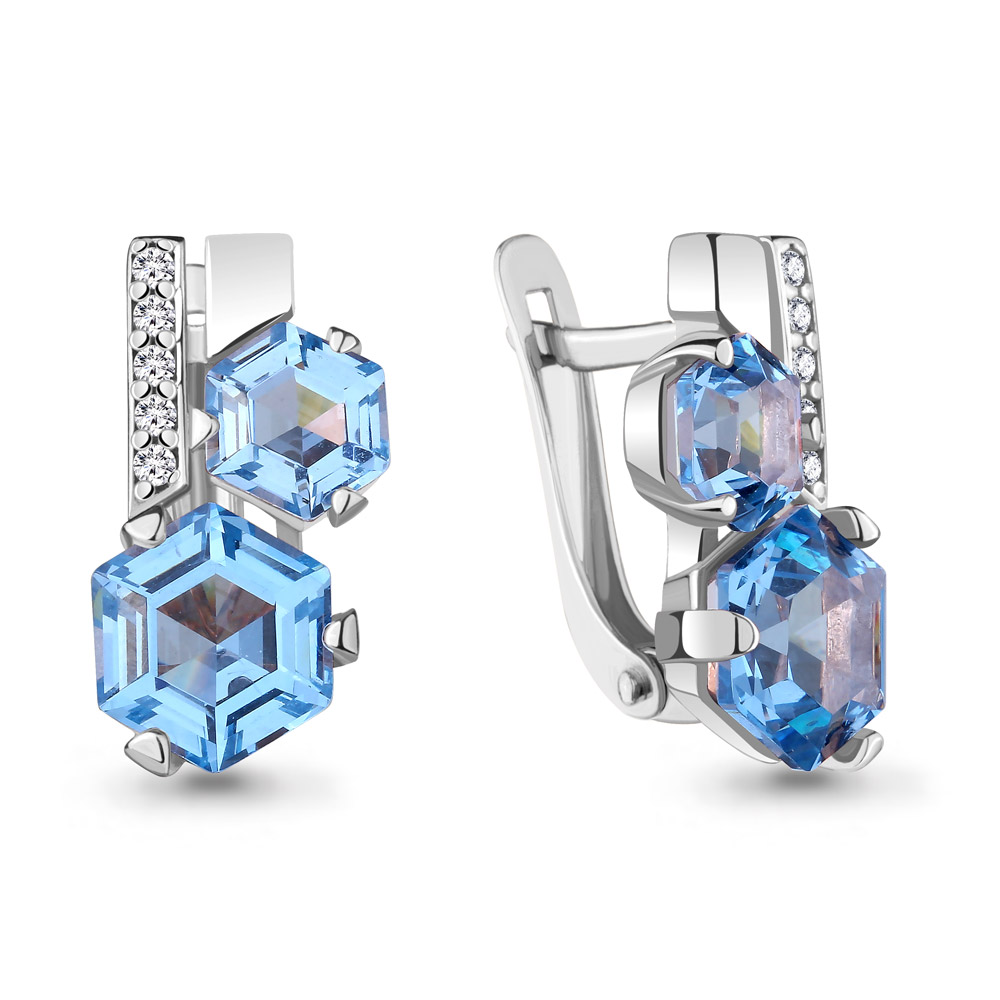 

Серьги из серебра с топазом искусственным/фианитом Aquamarine 4740092А_925_р, 4740092А_925_р