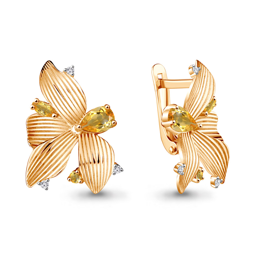 

Серьги из серебра с цитрином/фианитом Aquamarine 4740406А_925_з, 4740406А_925_з
