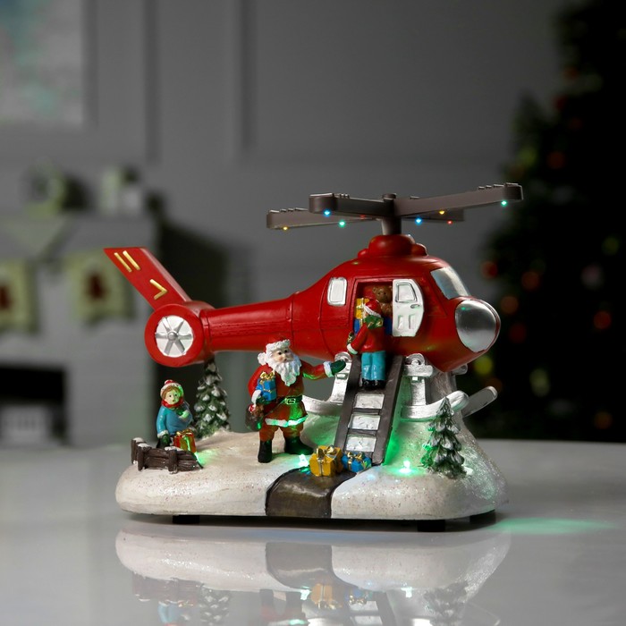 Светодиодная фигура «Вертолёт и Дед Мороз» 31.5 ? 18 ? 18 см, USB, свечение мульти