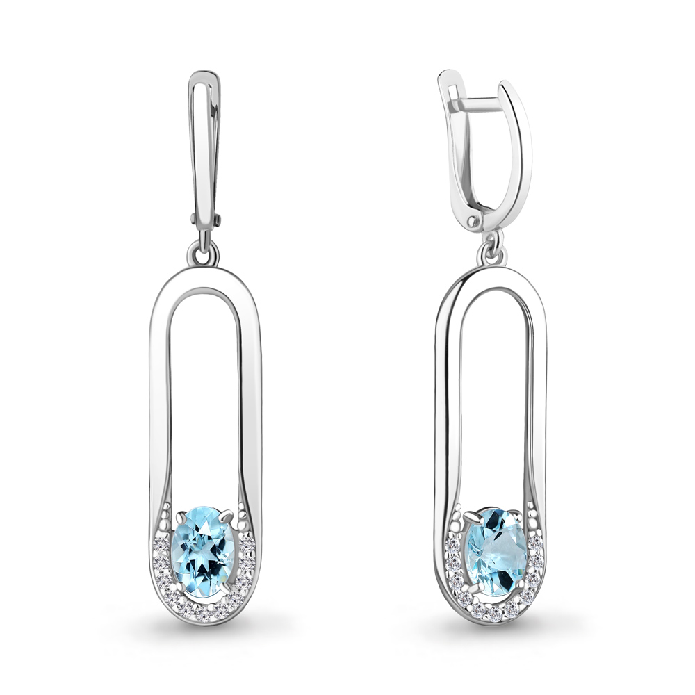 

Серьги подвески из серебра с топазом/фианитом Aquamarine 4741102А_925_р, 4741102А_925_р